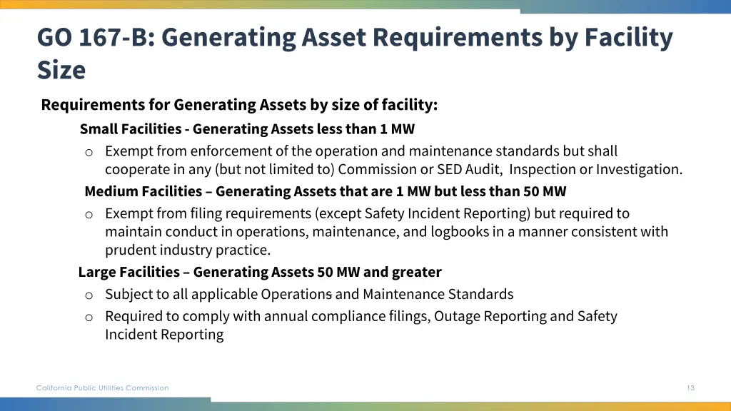 go 167 b generating asset requirements