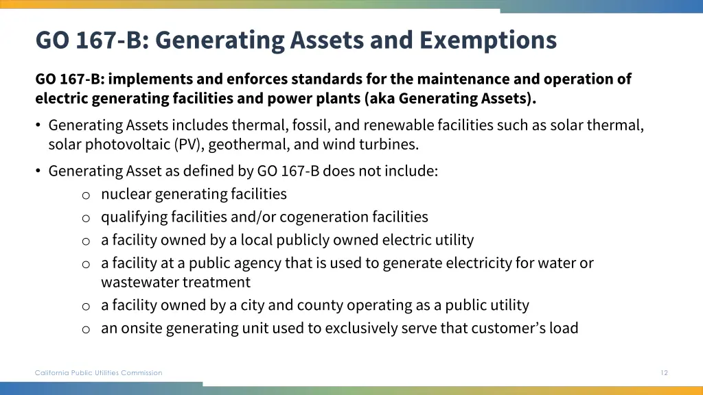 go 167 b generating assets and exemptions