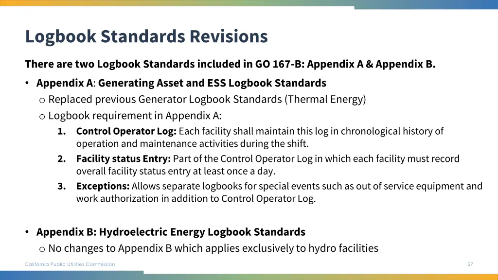 logbook standards revisions