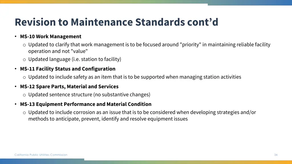 revision to maintenance standards cont d 1