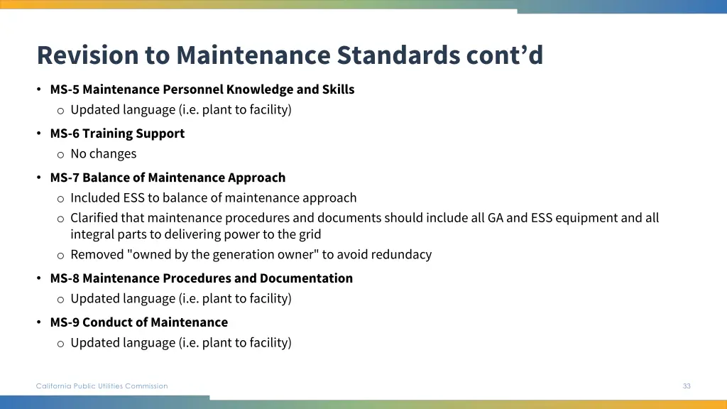 revision to maintenance standards cont d