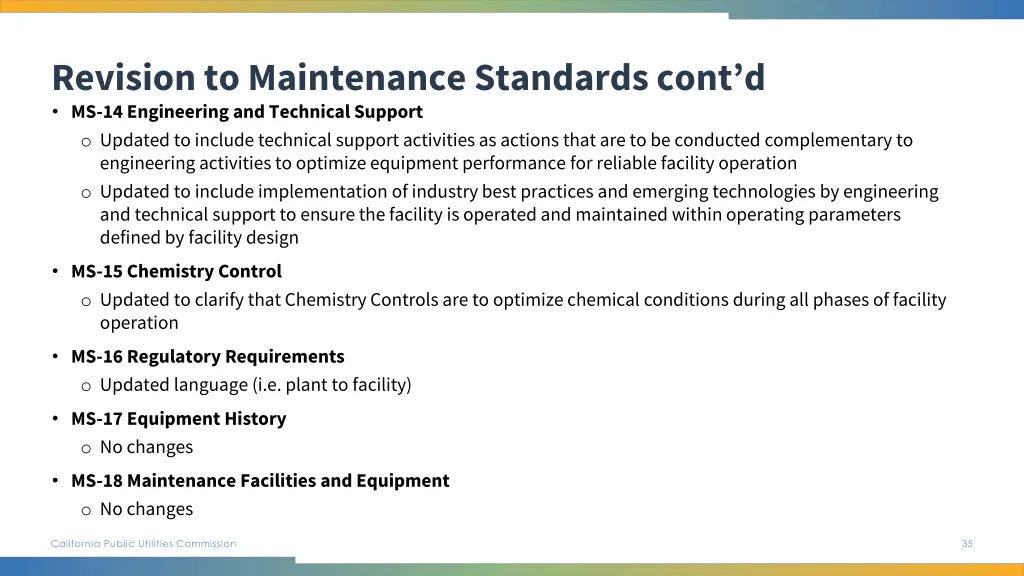 revision to maintenance standards cont