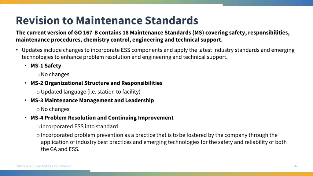 revision to maintenance standards