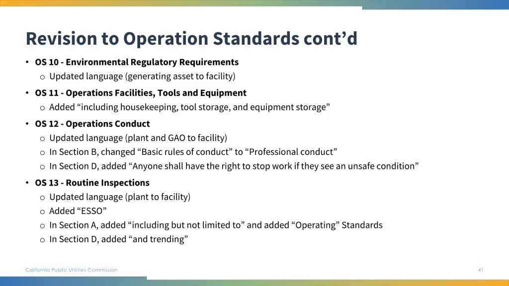 revision to operation standards cont d 1