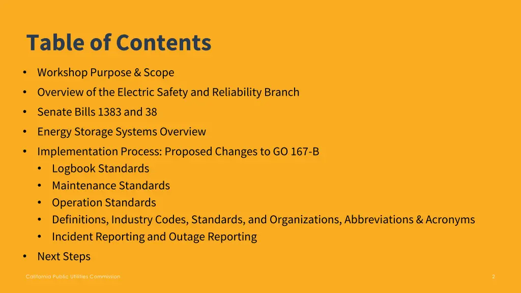 table of contents