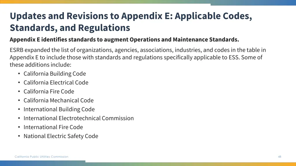 updates and revisions to appendix e applicable