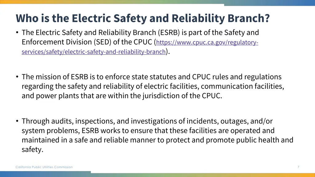 who is the electric safety and reliability branch