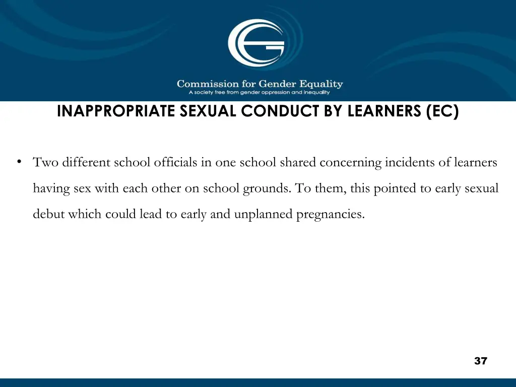 inappropriate sexual conduct by learners ec