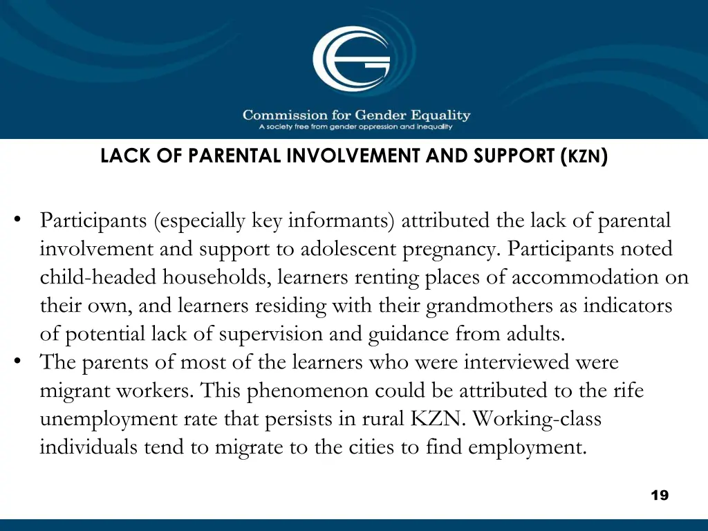 lack of parental involvement and support kzn