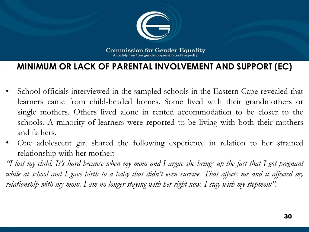 minimum or lack of parental involvement