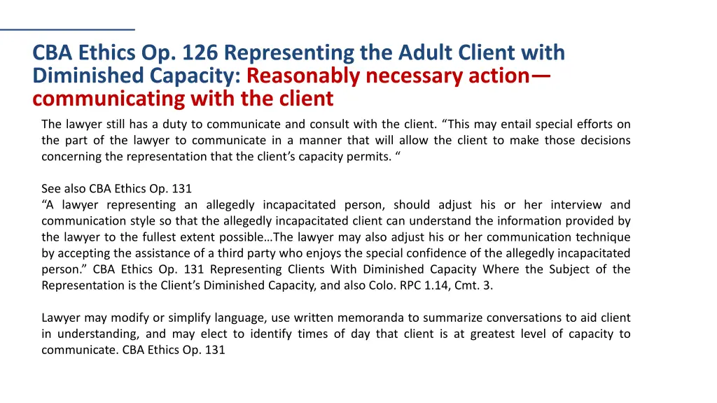 cba ethics op 126 representing the adult client 8