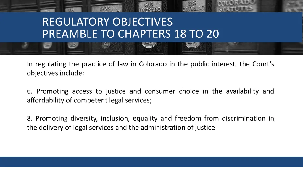 regulatory objectives preamble to chapters