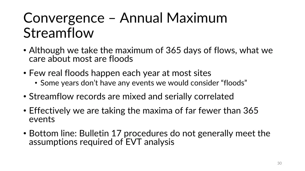 convergence annual maximum streamflow although