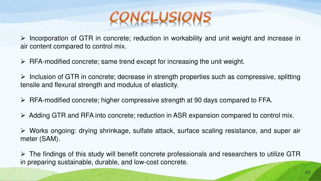 incorporation of gtr in concrete reduction