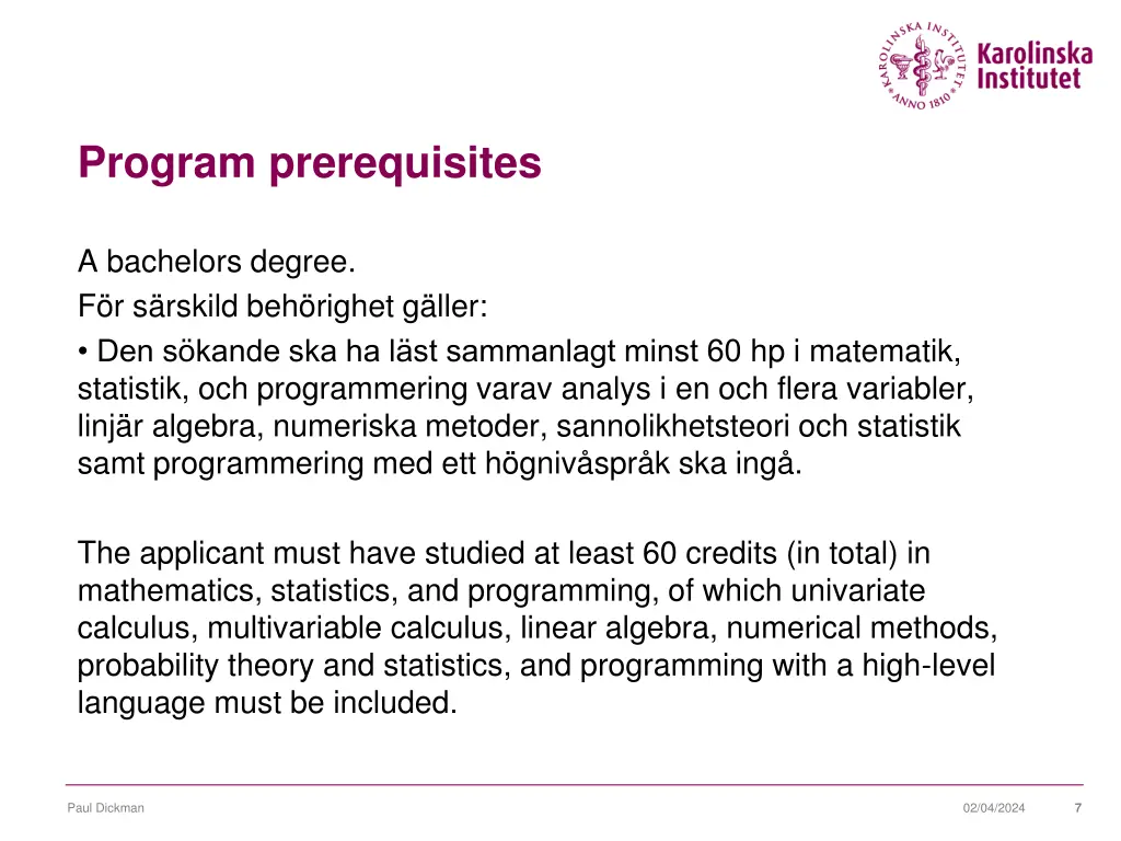 program prerequisites