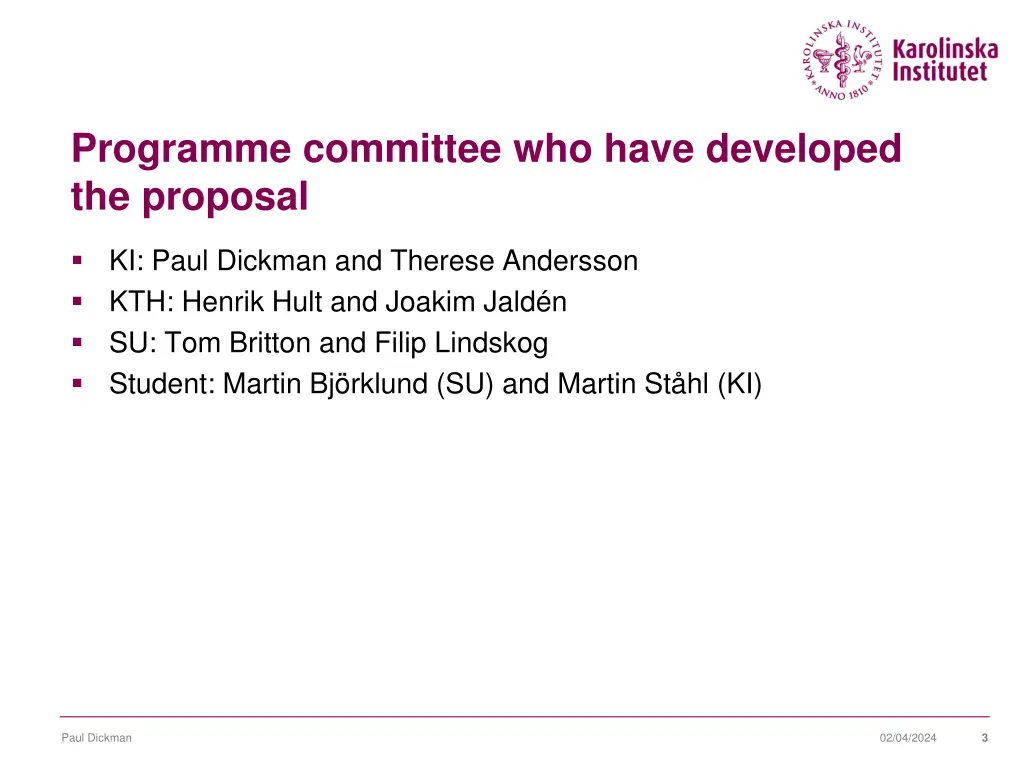 programme committee who have developed