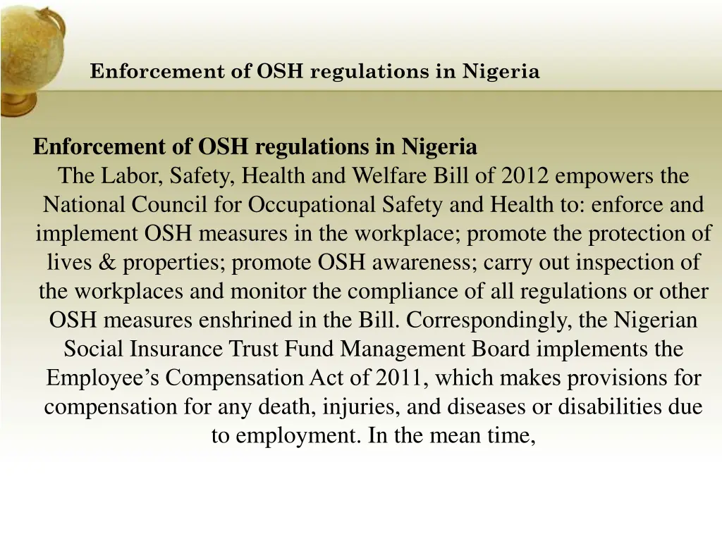 enforcement of osh regulations in nigeria 1