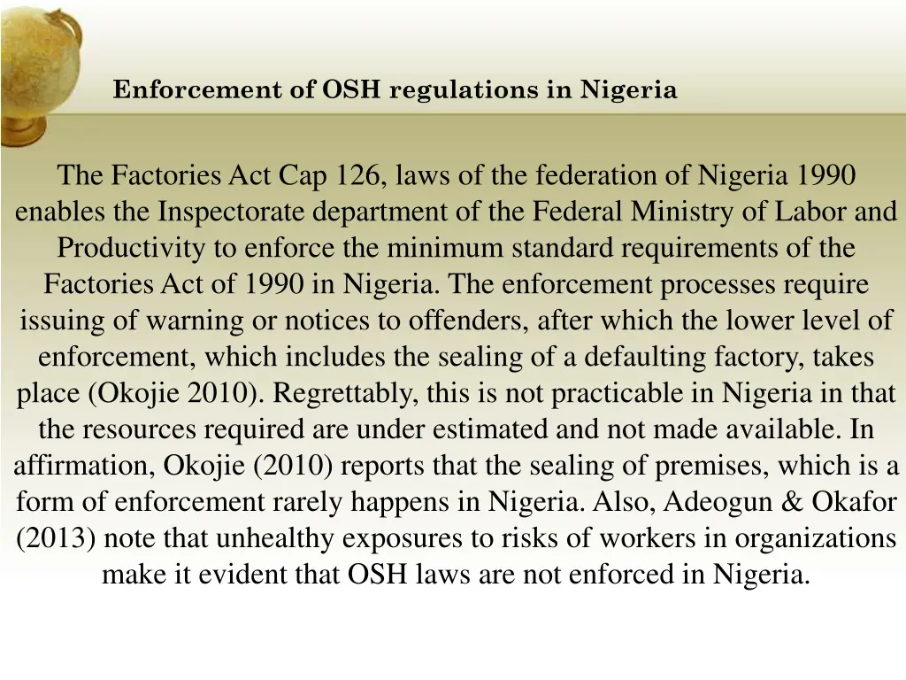 enforcement of osh regulations in nigeria 2