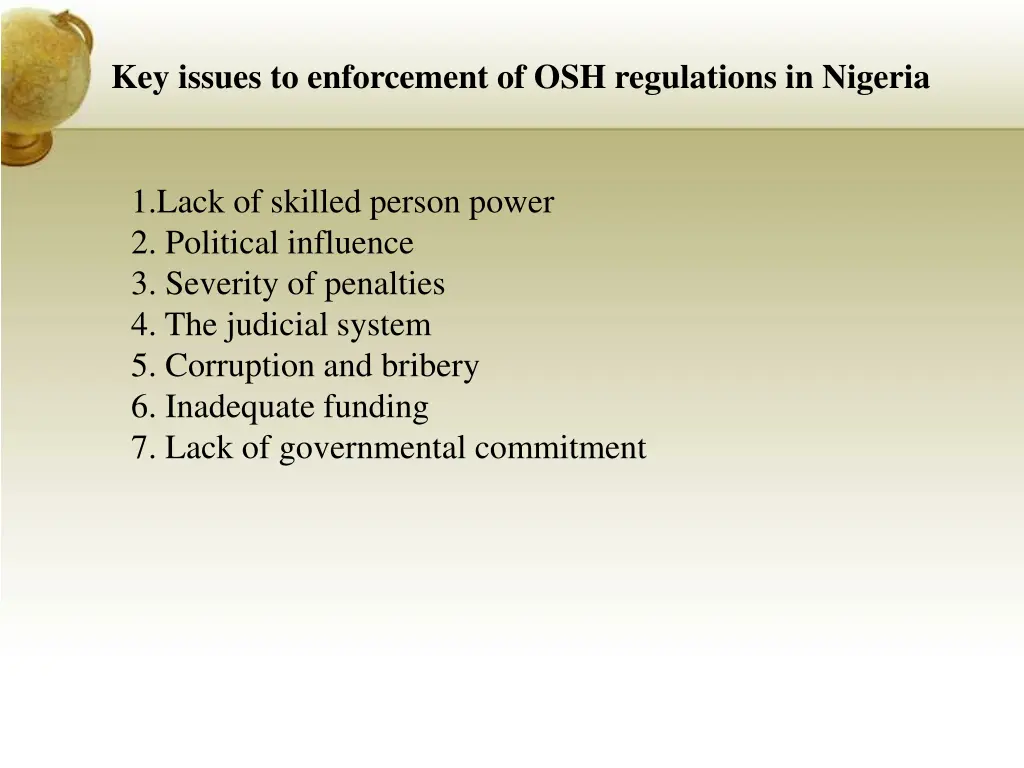 key issues to enforcement of osh regulations 1