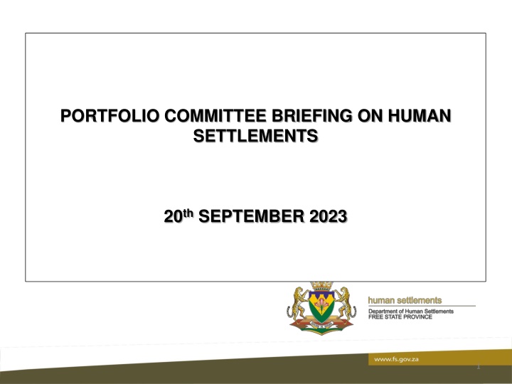 portfolio committee briefing on human settlements