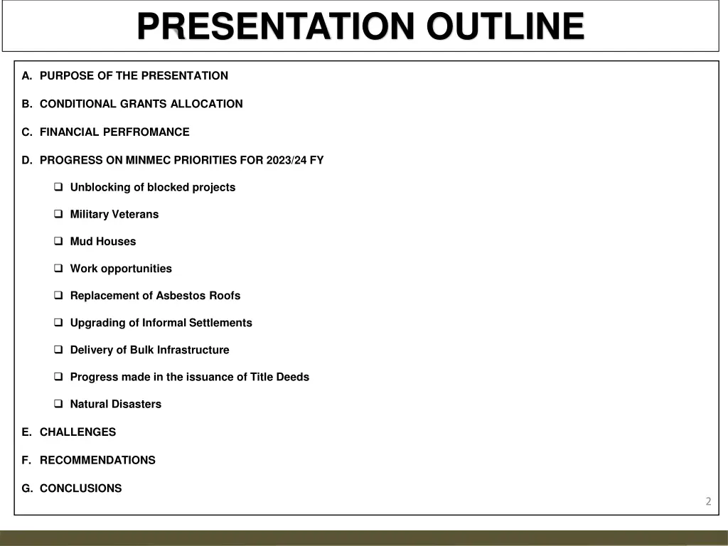 presentation outline