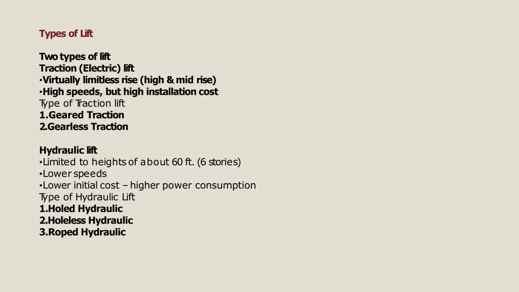 types of lift