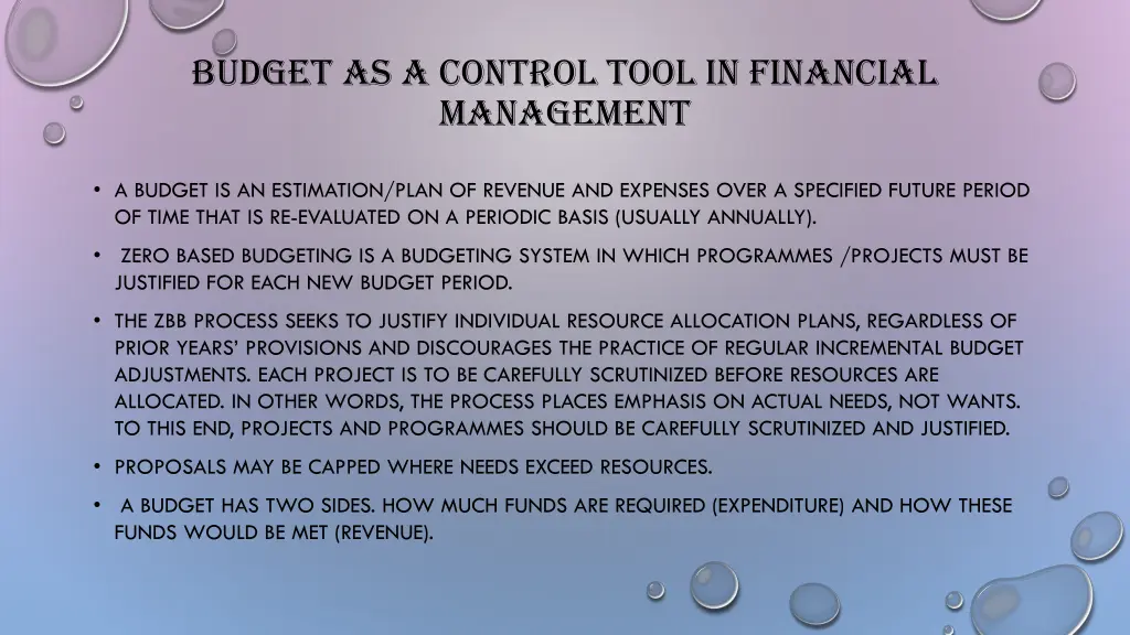 budget as a control tool in financial management