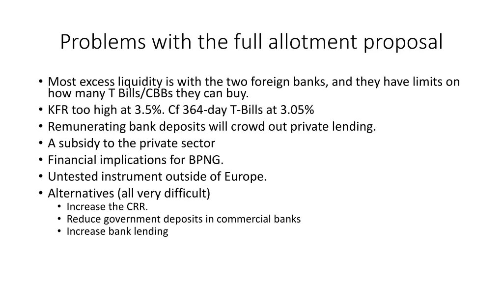 problems with the full allotment proposal