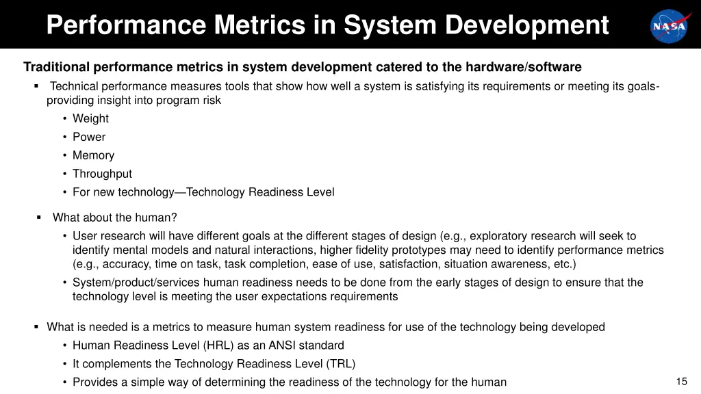 performance metrics in system development