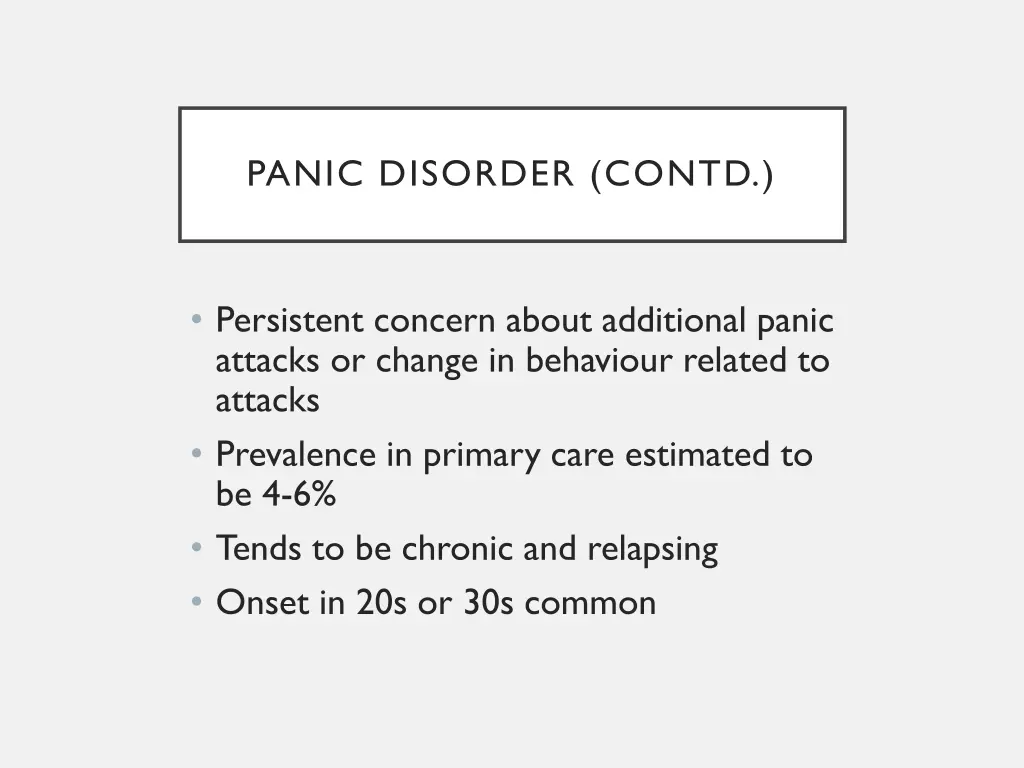 panic disorder contd