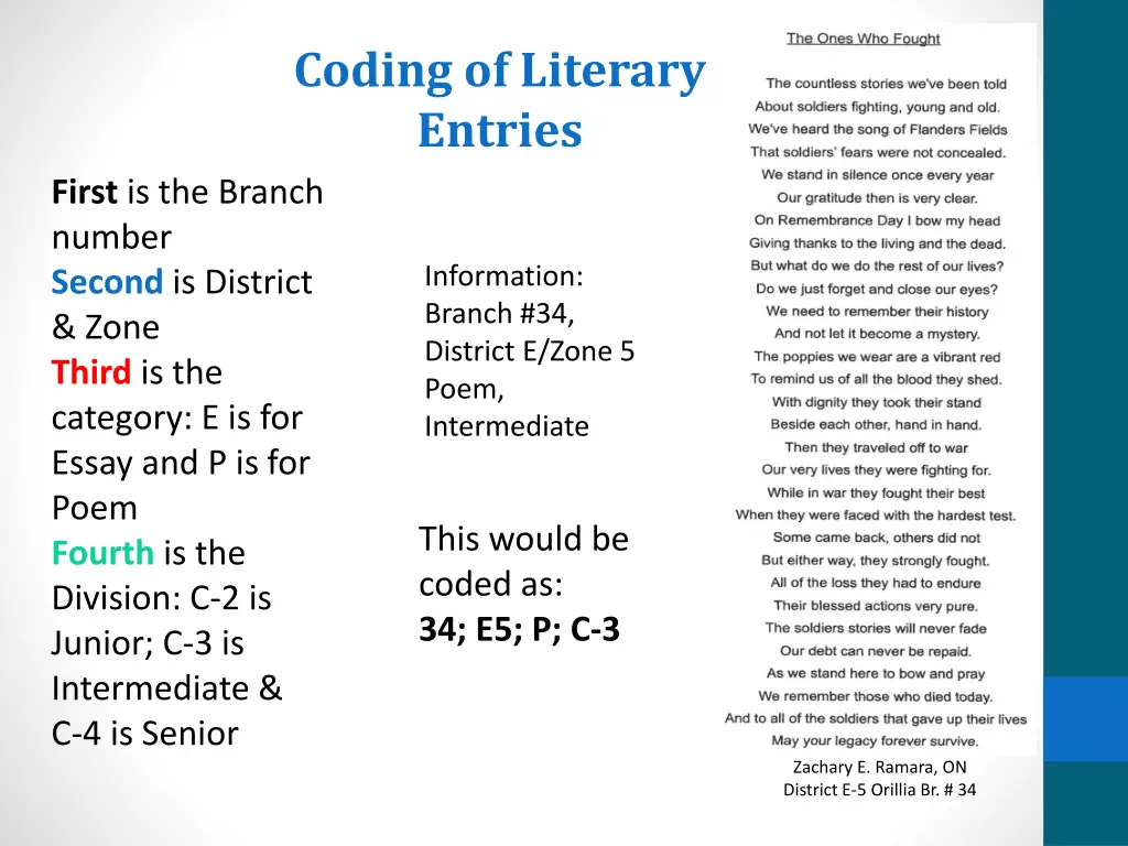 coding of literary entries