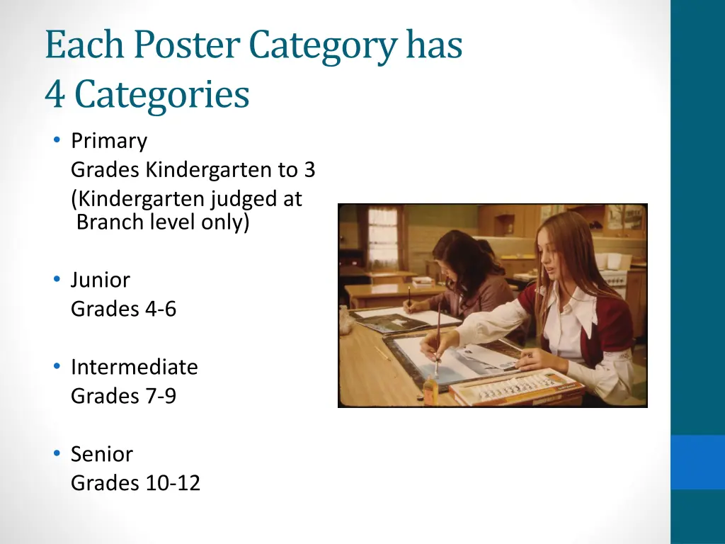 each poster category has 4 categories primary