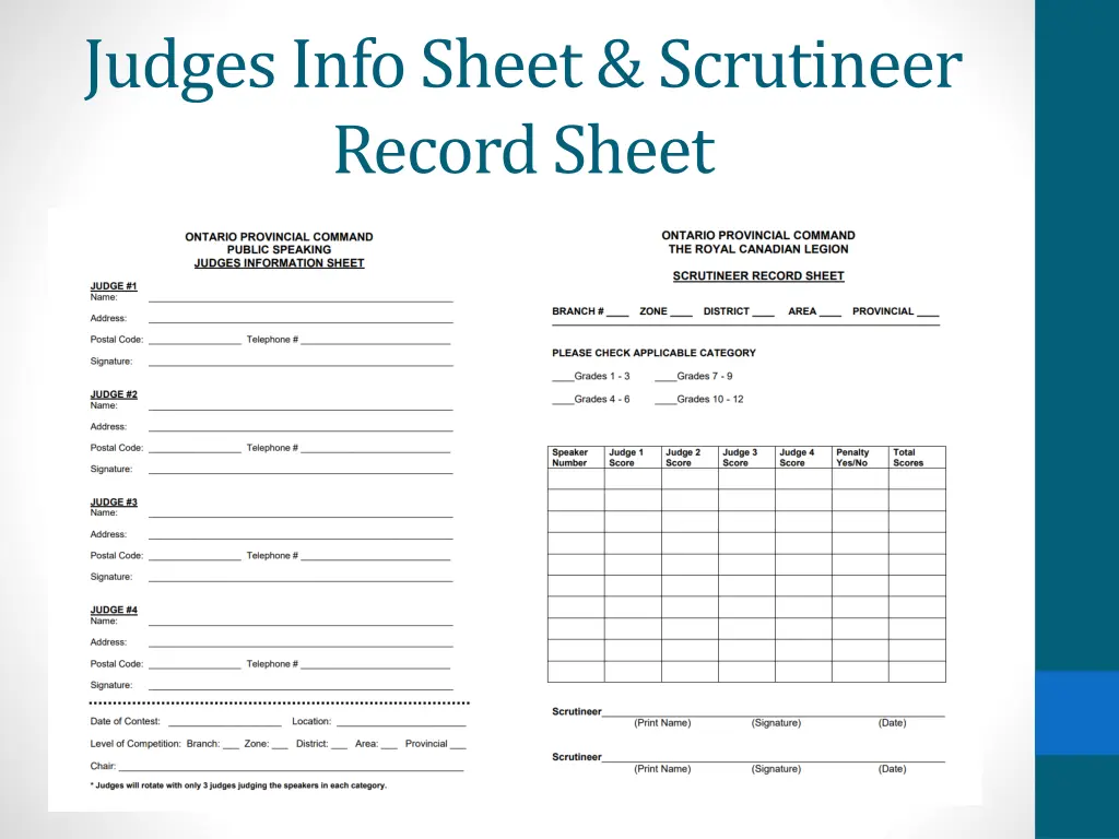 judges info sheet scrutineer record sheet