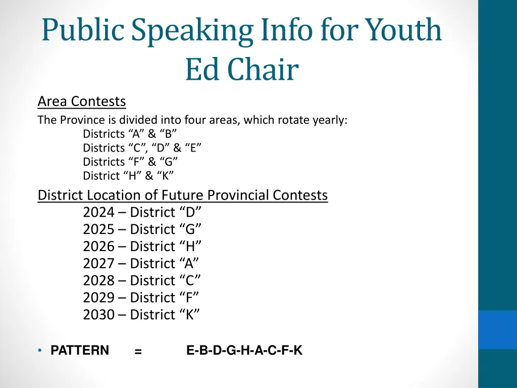 public speaking info for youth ed chair area