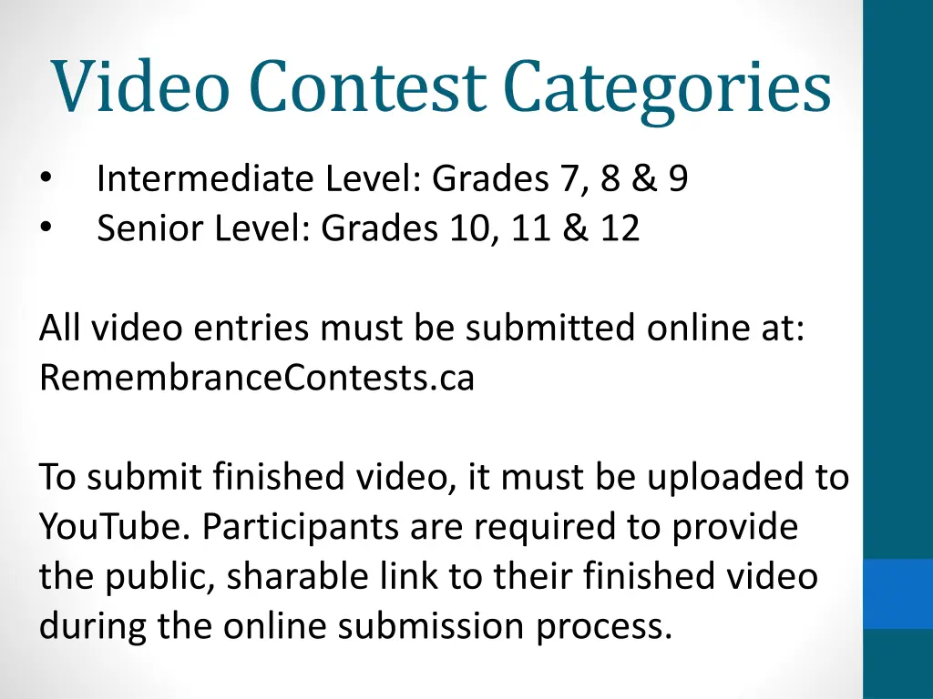 video contest categories