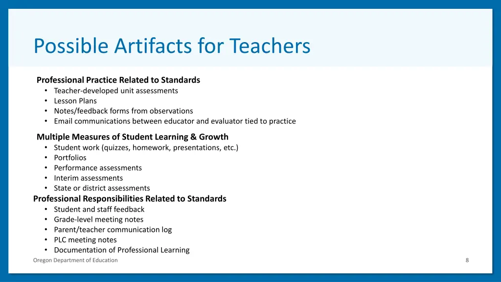 possible artifacts for teachers