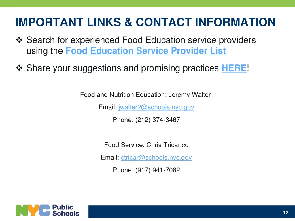 important links contact information