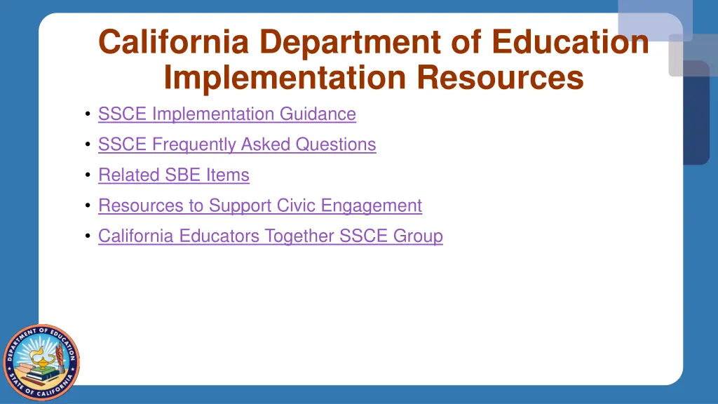 california department of education implementation