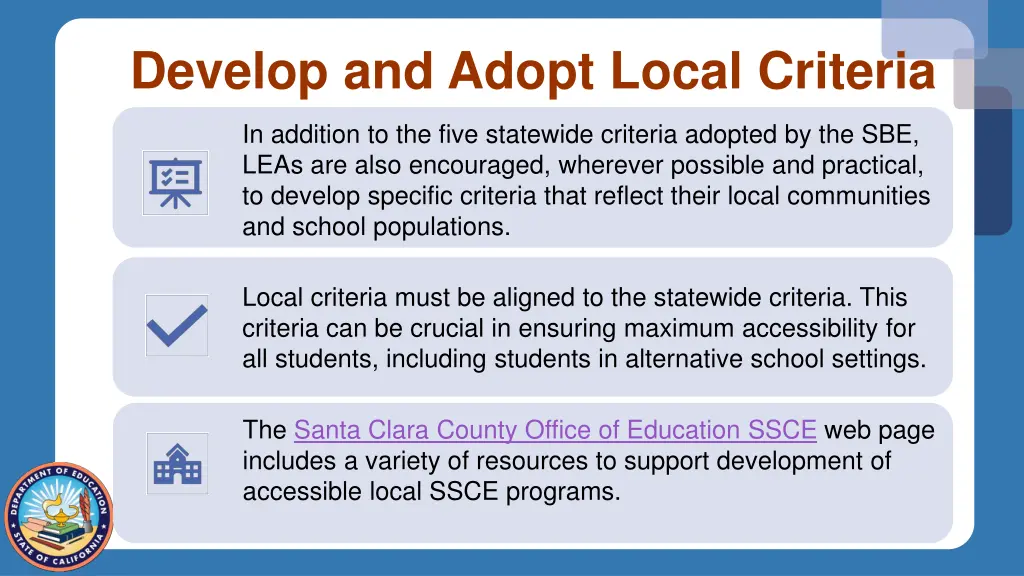 develop and adopt local criteria