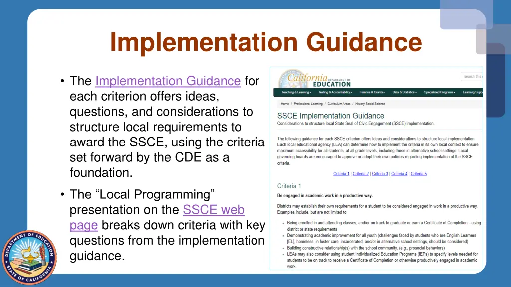 implementation guidance