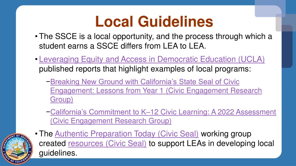 local guidelines