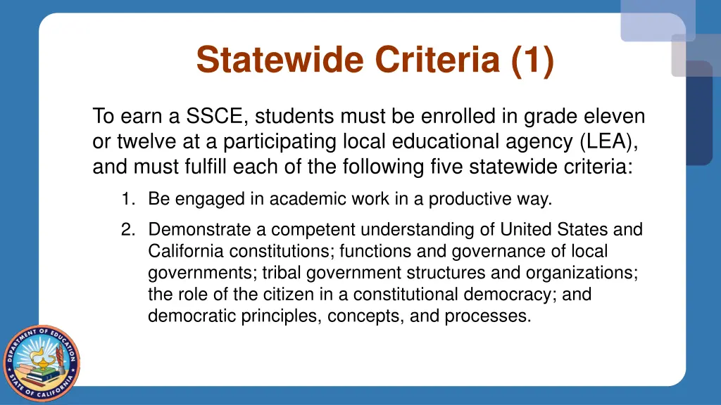 statewide criteria 1