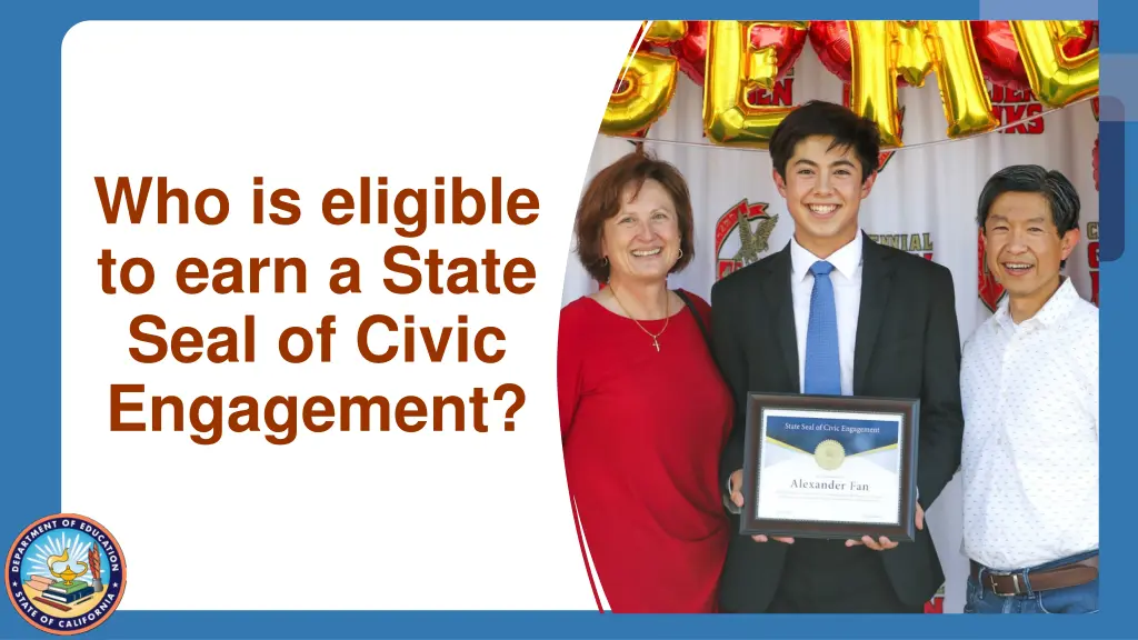 who is eligible to earn a state seal of civic