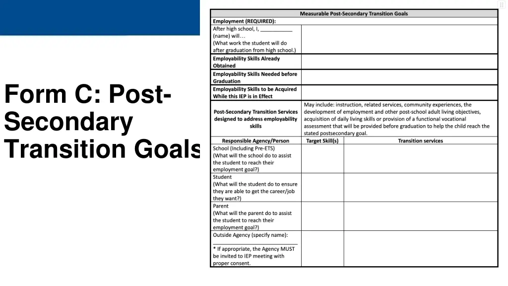 form c post secondary transition goals