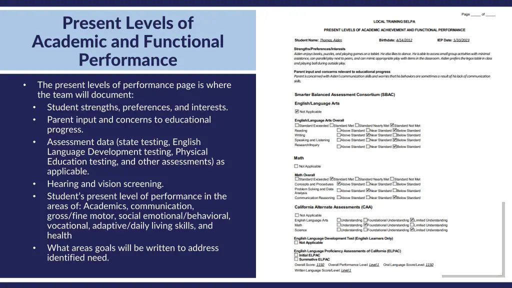 present levels of academic and functional