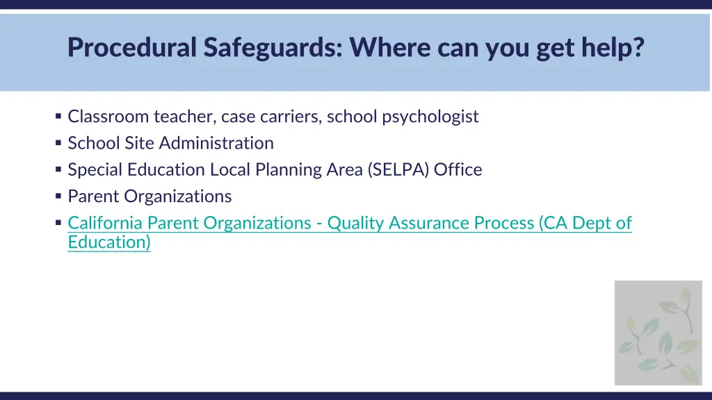 procedural safeguards where can you get help