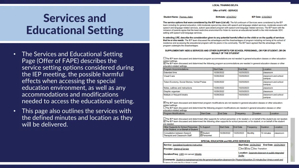 services and educational setting