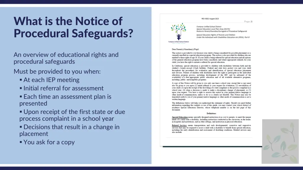 what is the notice of procedural safeguards