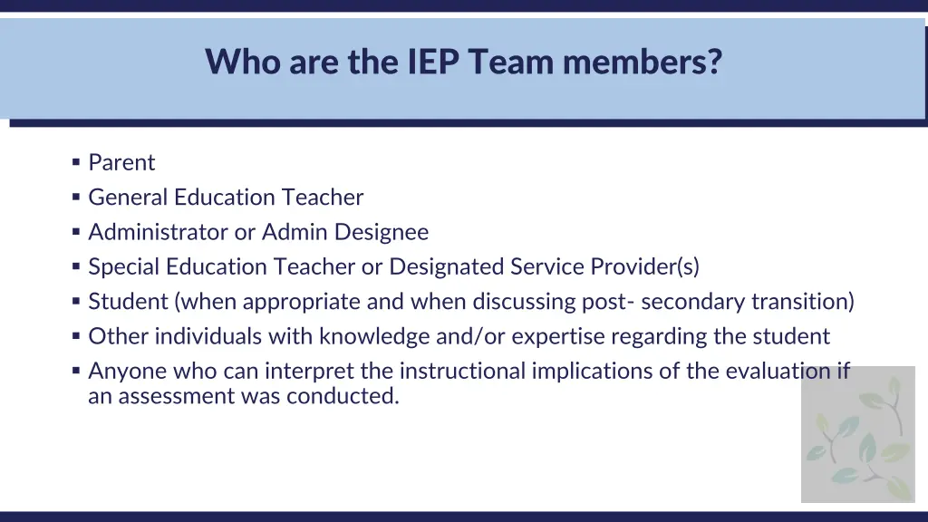 who are the iep team members