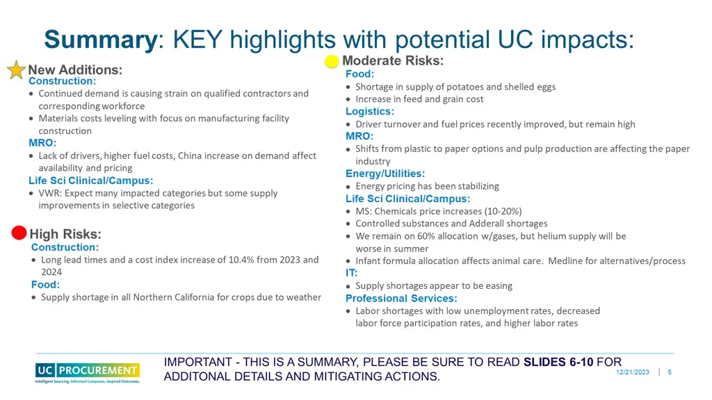 summary key highlights with potential uc impacts